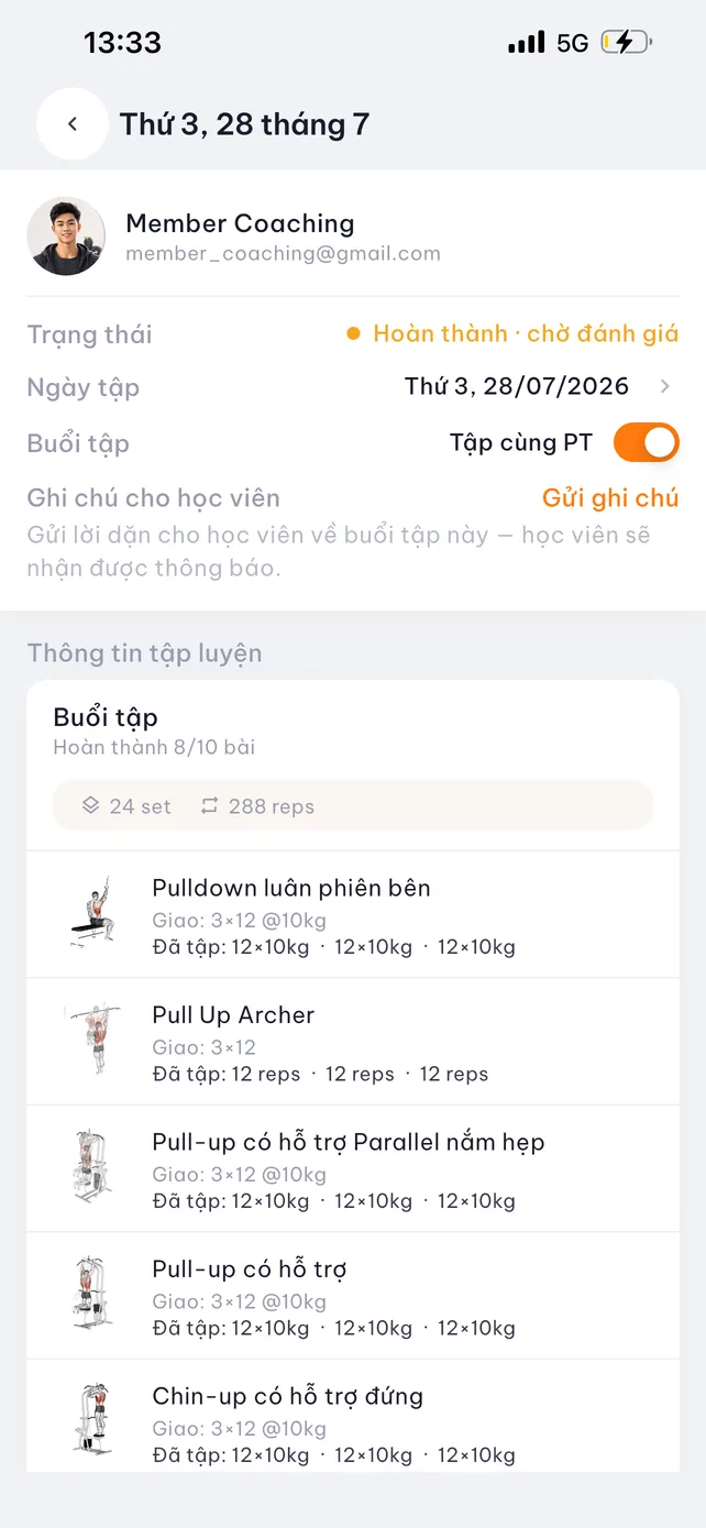 Chi tiết buổi tập và đánh giá